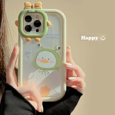 Cute Happy Duck Cartoon 3d 2 In 1 Shockproof Phone Case For Iphone 12 13 14 Pro Max Plus 11 Promax Ins Smiley Back Cover Capa