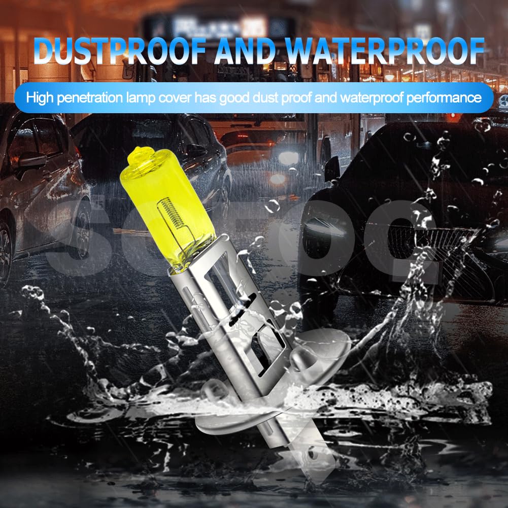 SOFOC Super Bright H1 Car Fog Lights Headlights High/Low Beam Lamp, 100W, Yellow, 3000K, Set of 2