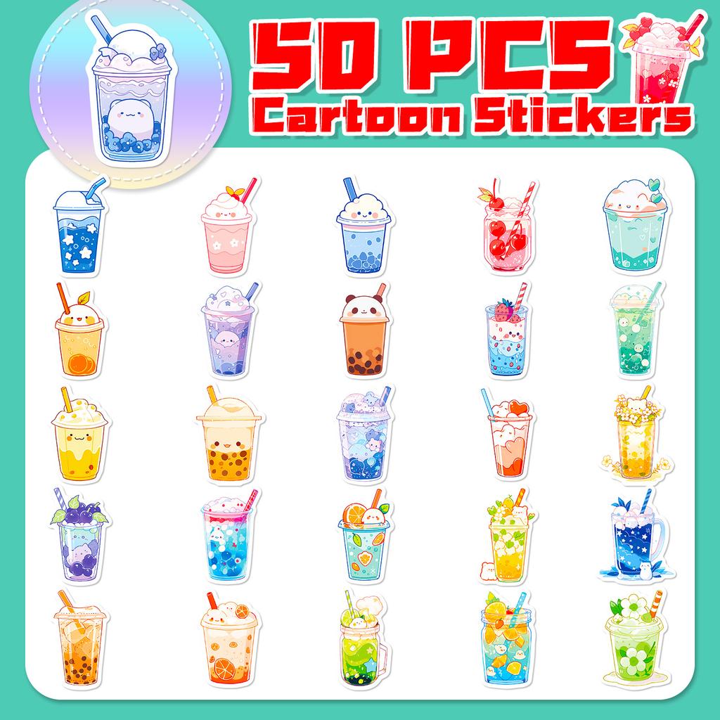 50 Stück Niedliche Perlenmilch-Tee-Cartoon-Graffiti-Aufkleber DIY Handy Gitarre Laptop Notizbuch Koffer Tasse Wasserdichter Aufkleber Kinderspielzeug