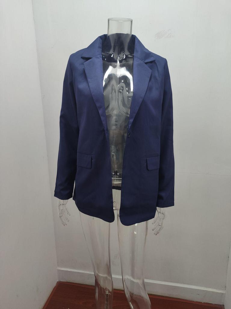 2024 Autumn Women's Long-Sleeve Solid Color Single-Breasted Suit Jacket with a Loose Fit and Suit Collar.