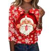 Women's Casual Christmas Print V Neck Button Up 3/4 Sleeve T Shirt Top