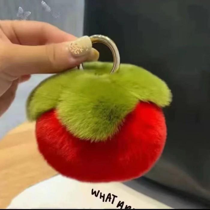 Imitation Rex Rabbit Fur Persimmon Keychain - Cute Plush Pendant Bag Accessory