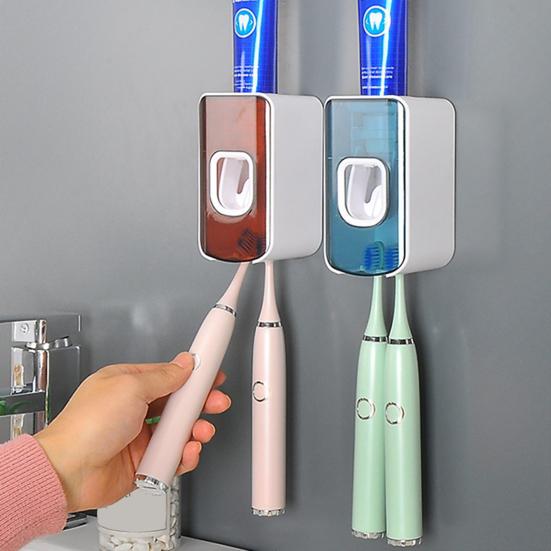 2Pcs Wall-Mounted Toothbrush Holder with Toothpaste Squeezer Strong Load-bearing Universal