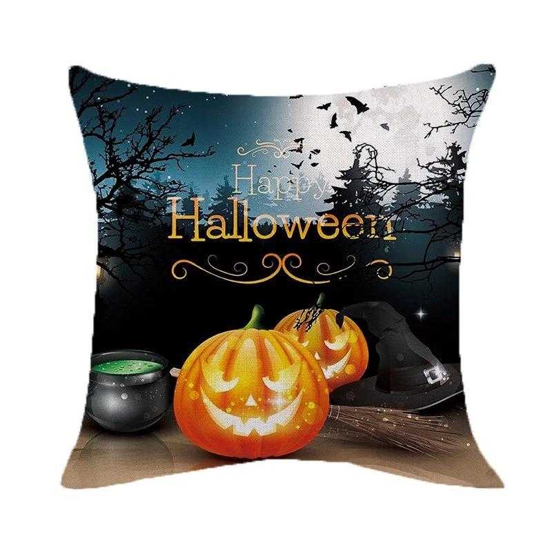 Halloween Theme Pillow Cover Car Office Living Room Sofa Halloween Pumpkin Lantern Decoration Pillow Cover