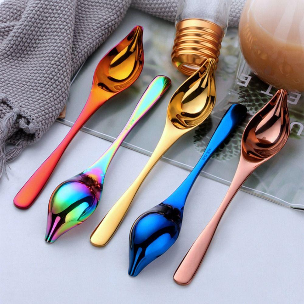 Stainless Steel Saucier Spoon Creative Baking Tool Honey Sauce Metal Spoons Colorful Tapered Spout Decorating Colorful Spoon
