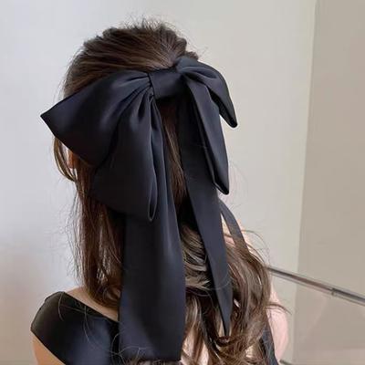 Koreanische einfarbige große schwarze Schleife Haarnadel für Frauen Mädchen langes Band Chiffon große Schleife Haarspange Pferdeschwanz-Klammer Haarschmuck