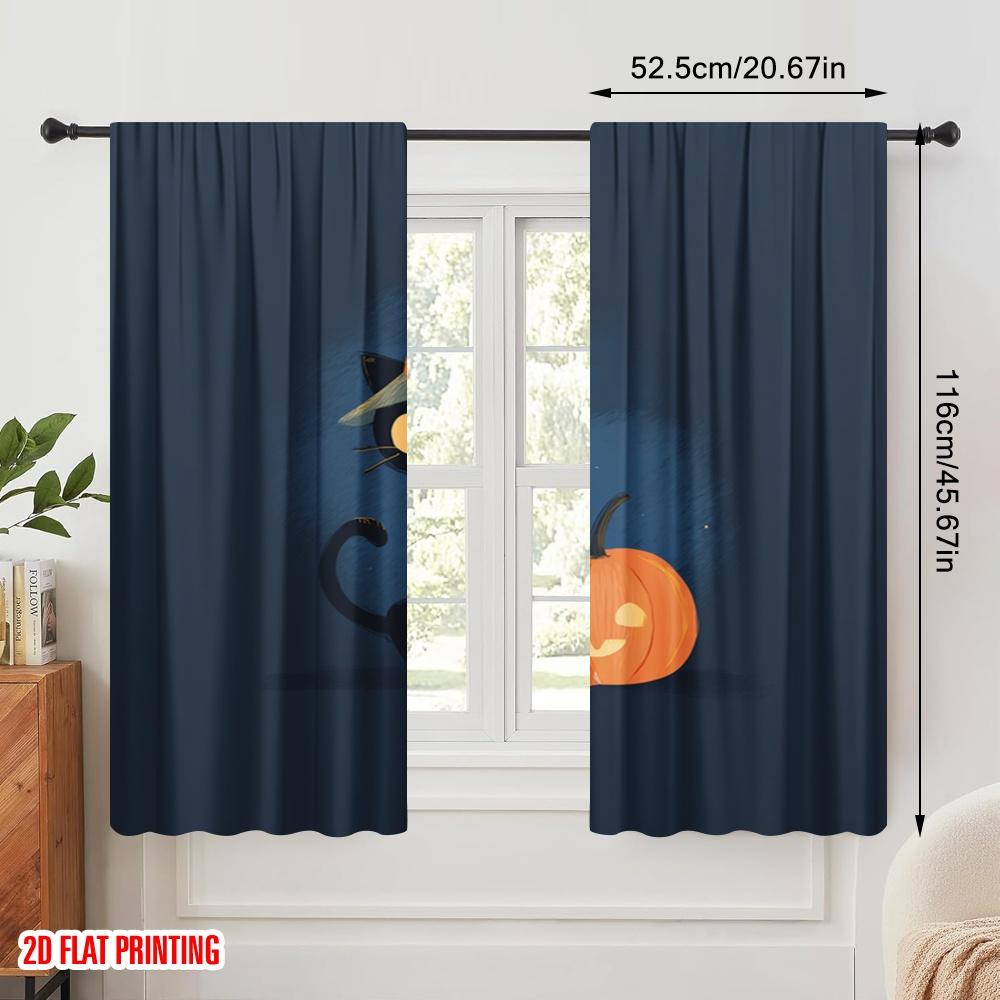 2pcs,2D Plane Printing Contemporary Curtains Halloween Pumpkin (3) Polyester Easy Install (without Rod) Versatile All Perfect
