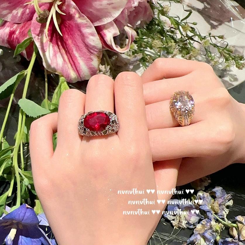 Rouge Magenta Water Drop Flower Gemstone Necklace, Multi-Treasure Thistle Flower, Plated With 18K Gold, Pigeon Blood Red Flower Zircon Earrings