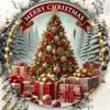 Vintage Christmas Tree Metal Wall Art Rustic Round Tin Sign Home Bar Decor