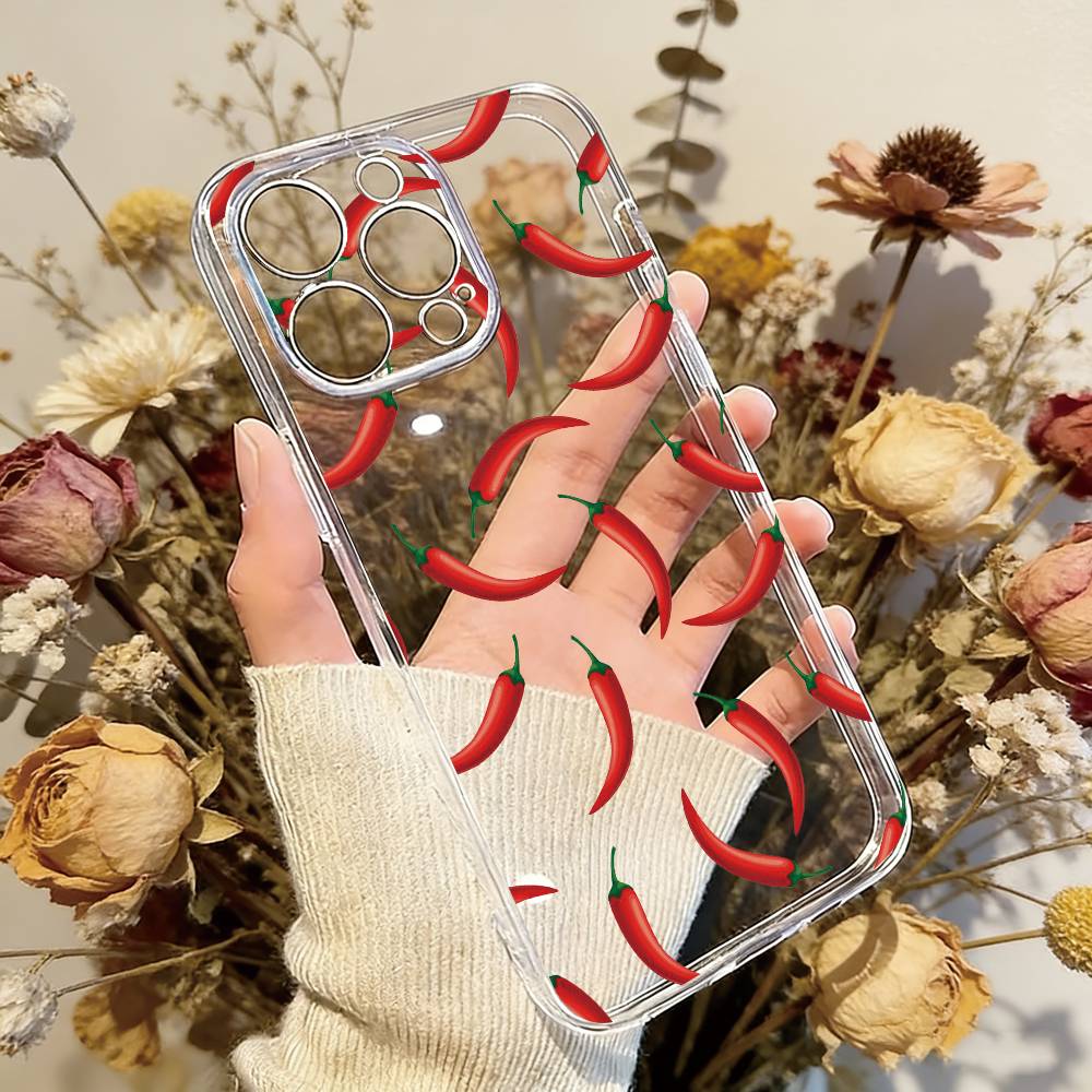 Chili Red Phone Case Transparent Silicone Soft For iPhone 17 16 15 14 13 12 11 Mini Pro Max Plus