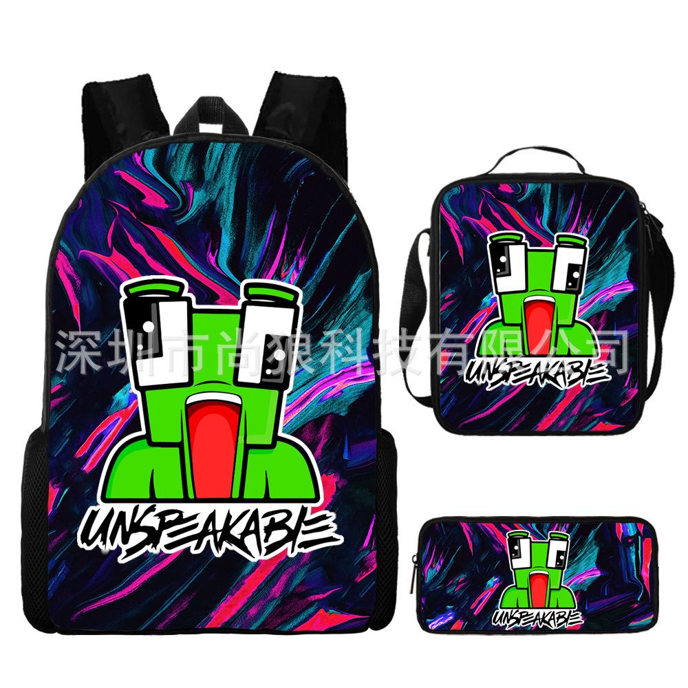 Unspeakable Pattern Schoolbag Large Capacity Backpack Shoulder Bag Pencil Case Three-Piece Set