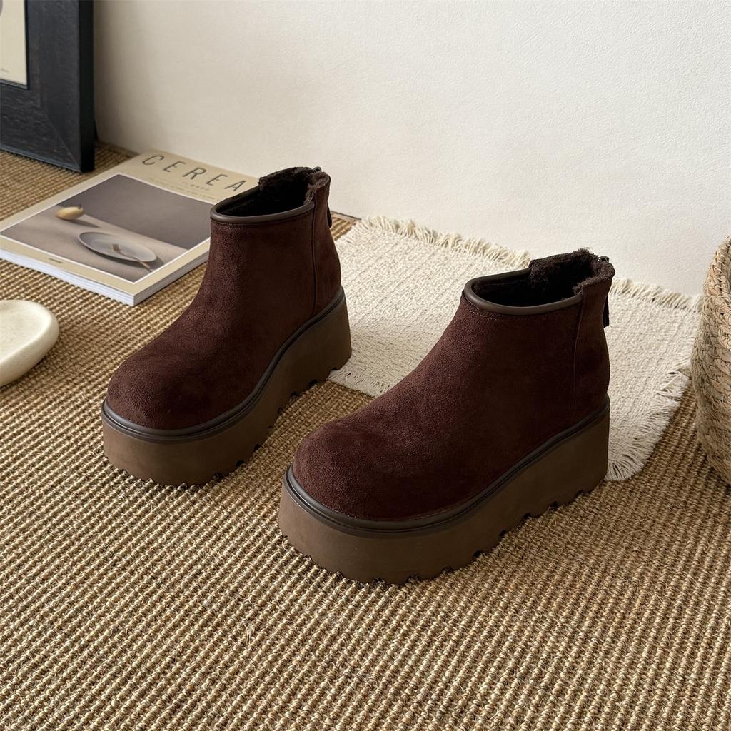 New Korean Version of Fashionable Versatile Thick-soled Heightening Snow Boots Women's Winter Velvet Warm Heightening Leather Short Boots