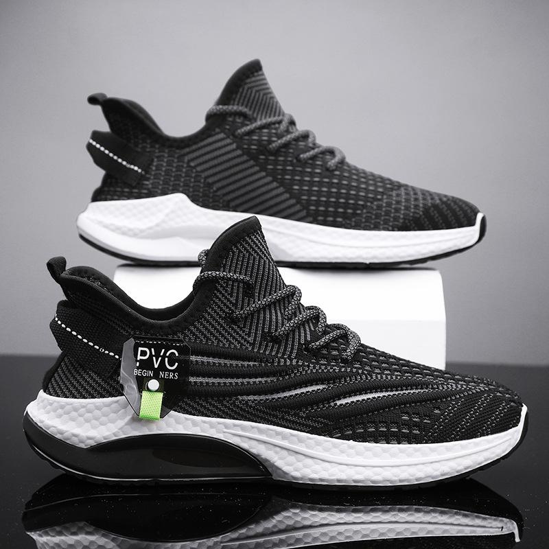 

New summer fly-woven mesh breathable thin lightweight soft-soled running sports and leisure shoes 44 standard sneaker size чорний колір сірий