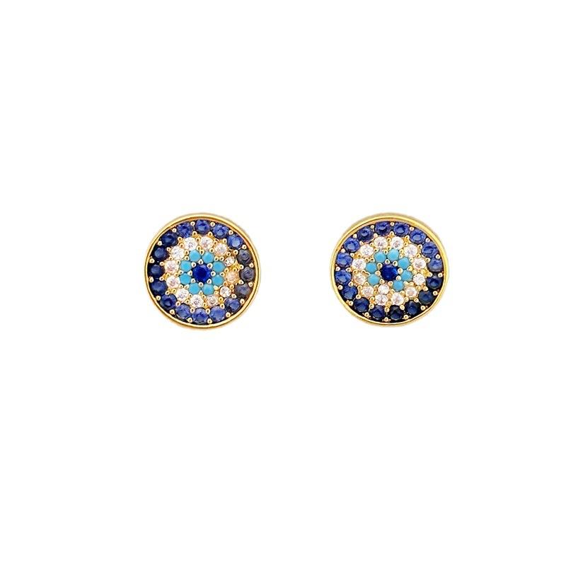 Fashion K Blue Devil'S Eye Necklace Circle Eye Earrings Simple Zircon Stud Earrings Premium Sense Earrings