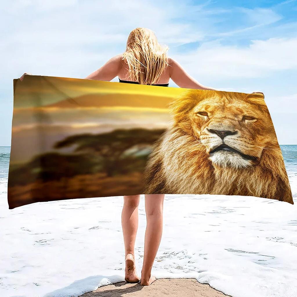 Soft Multipurpose Towel African Animal Lion, Bathroom Beach Towel Sand Proof Swimming Bath Pool Towel for Home Swim Spa Gym