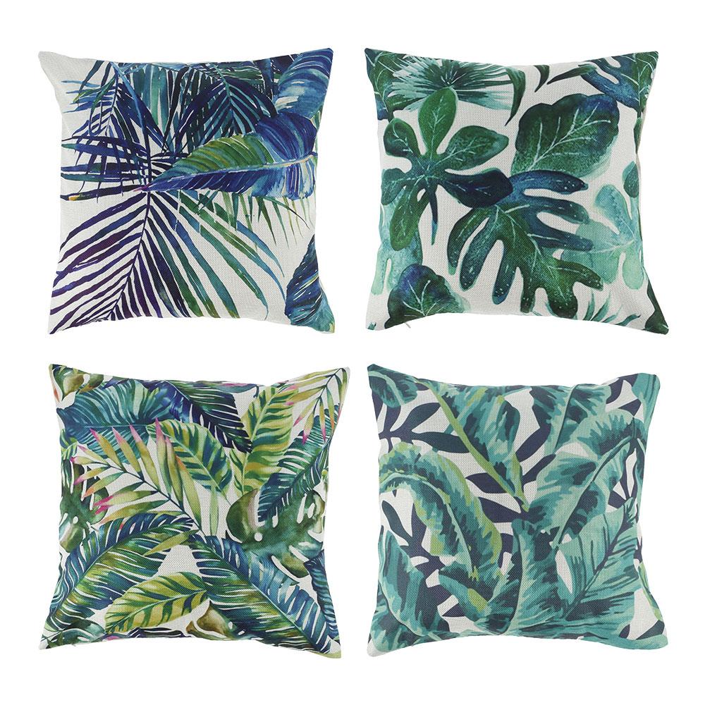 Throw Pillow Covers Waterproof Cushion Throw Pillow Cover Breathable Comfortable Tropical Plants Decoration Square Pillowcase