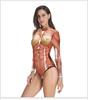 Body Tissue Print Swimwear Beach Pool One Piece Tight Long Sleeve Bikini Women