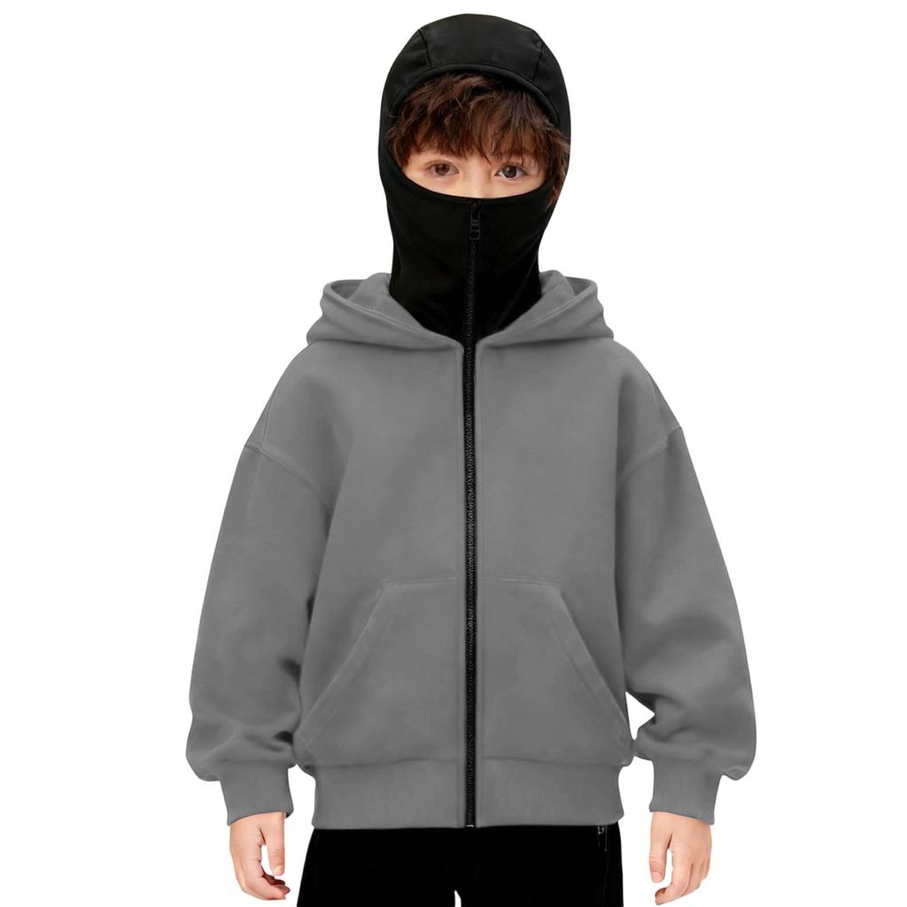 Jongens Winter Hoodie Sweatshirt Met Gezichtsmasker Rits Winddicht Warm Sportjack Met Zakken Casual Hooded Jassen
