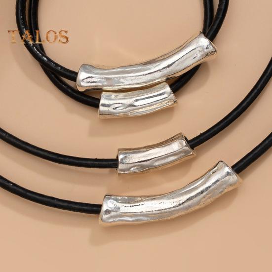 Vintage-Halsband aus Kunstleder mit Metallperlen, mehrlagig, geometrischer zylindrischer Anhänger, Halskette aus Legierung für Frauen und Männer, als Geschenk für den Alltag
