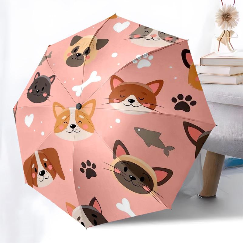 1pc Cute Pets Pattern Umbrella with Plastic Handle,Suitable for All Seasons Home Travel Outdoor UmbrellaB1801