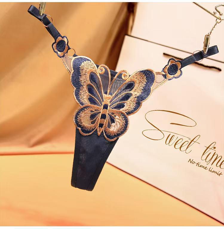 Butterfly Embroidered Lace Thong - Plus Size Sexy Japanese Temptation