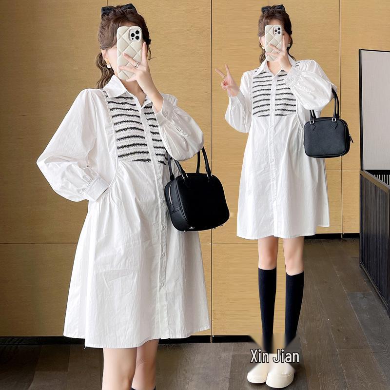 2026 Spring Korean Patchwork Maternity Dress 2XL