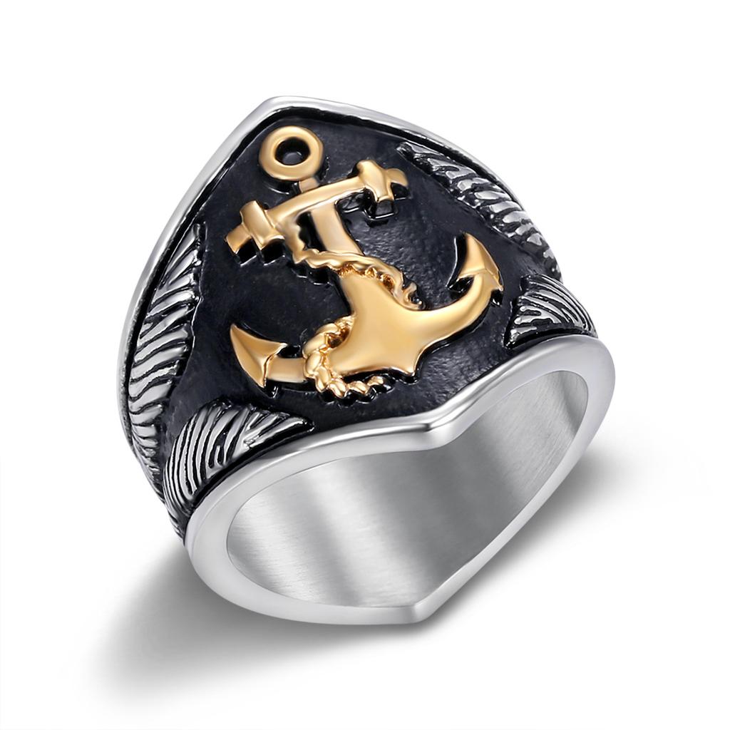 Nový personalizovaný a módny severský vikingský retro kotviaci prsteň s motívom lode, pánsky prsteň zo série Blackening Pirate.