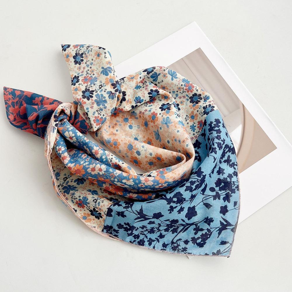 Thin Cotton Square Scarf Breathable Square Handkerchief Elegant Small Scarves  Beach Style 12