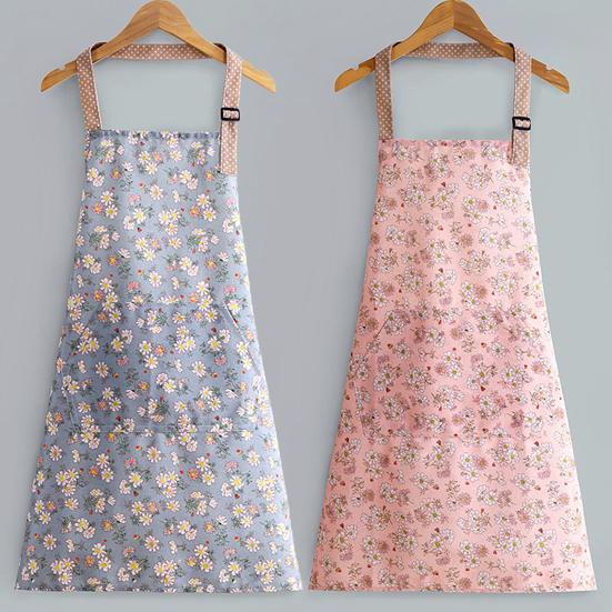 Canvas Apron with Floral Print Breathable Adjustable Straps Cooking Apron Water-Resistant Oil-Proof Kitchen Apron for Cooking Baking Gardening