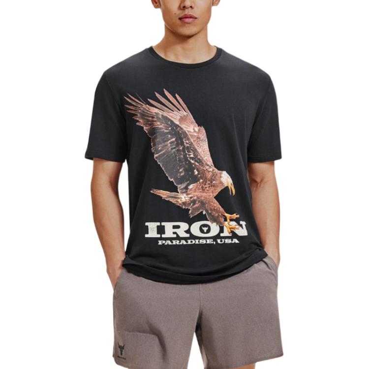 Under Armour Project Rock Koszulka z nadrukiem zwierzęcym z okrągłym dekoltem Męskie Topy Czarny 1383224-001