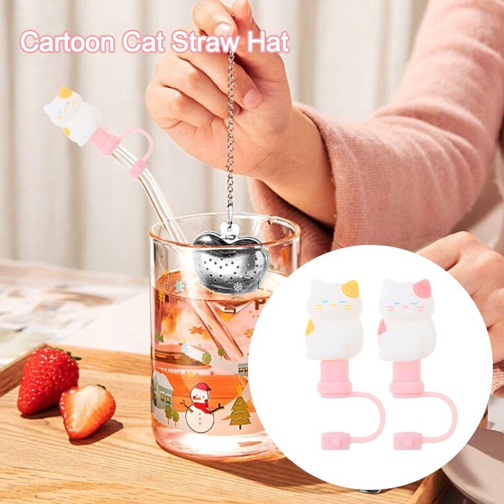 

Reusable Silicone Straw Plug Cartoon Cat Silicone Straw Covers Cap Drinking Straw Tips Lids Bar