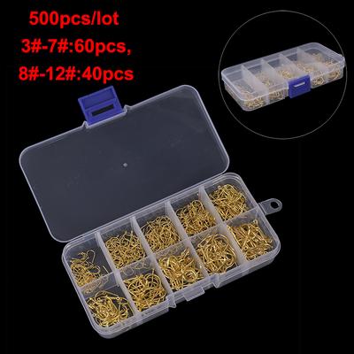 500 Pcs/Set #3~#12 Fishing Hooks Carbon Steel Golden Fishhooks With Retail Box