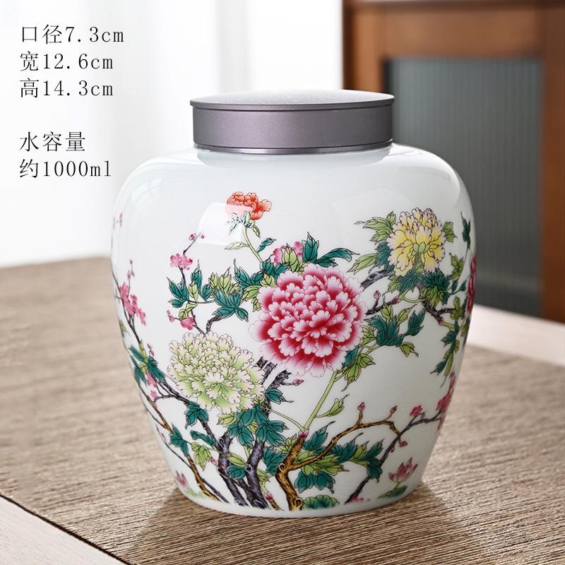 Tin Lid Ceramic Tea Canister Sealed Moisture-proof Candy Storage Jar Home Desktop Decoration Jar Crafts Interior Aesthetic Decor