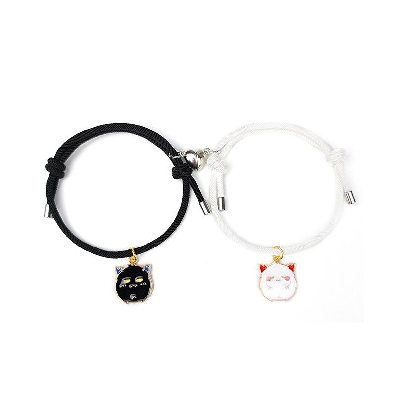 Romantic Couple Heart Magnetic Attracting Bracelets for Women 2PCS Cute Cartoon Ghost Pendant Bracelet Friendship Jewelry Gift