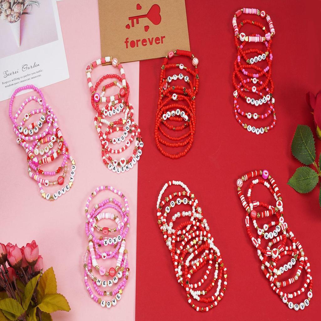 Valentine's Day Multi-layer Love Heart Bracelet - Elastic Polymer Clay Beaded Design for Qixi Festival