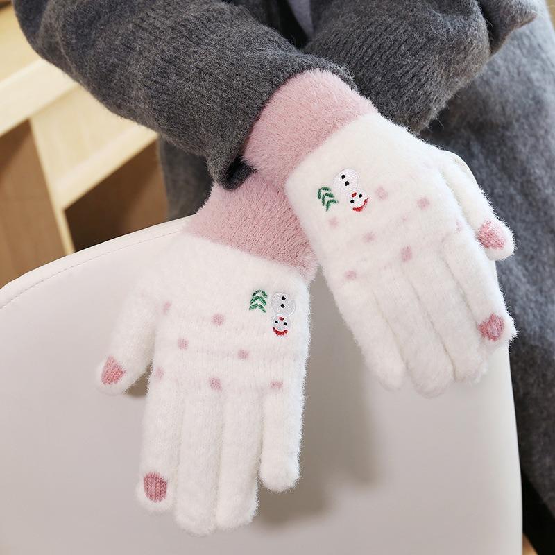 Gloves for Women, Cute In Autumn and Winter, Thickened Thin Velvet To Keep Warm, Riding with Five Fingers, Versatile, and Cold-proof for Students