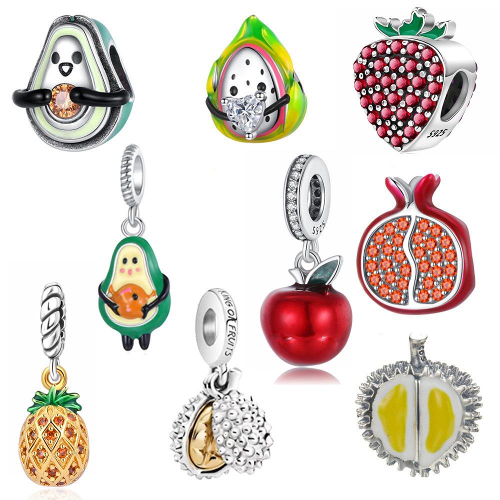 S925 Silver Avocado And Pomegranate Shaped Beads For Fruit Theme DIY Handmade Jewelry Craft Accessories