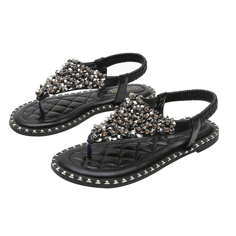 

Мода 2025 Сандалии на резинке с пайетками Женские шлепанцы с перемычкой для пальца Обувь Гладиаторы Низкий каблук Sandalias Mujer Пляжные шлепанцы Размер 42/43 34 чёрный