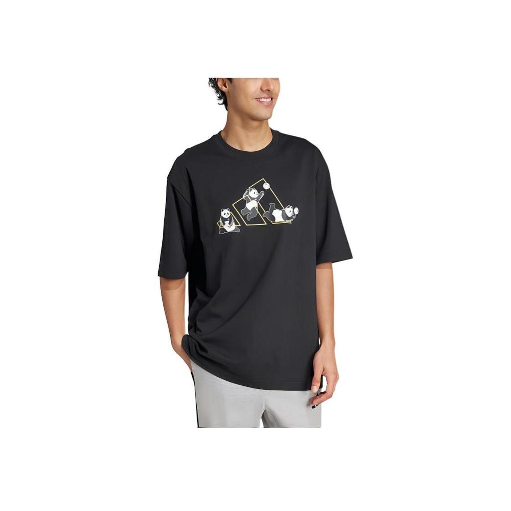 Adidas Sports Lifestyle Series Casual Animal Pattern Fashion Round Neck Short Sleeve T-Shirt Unisex T-Shirts Black JZ3274