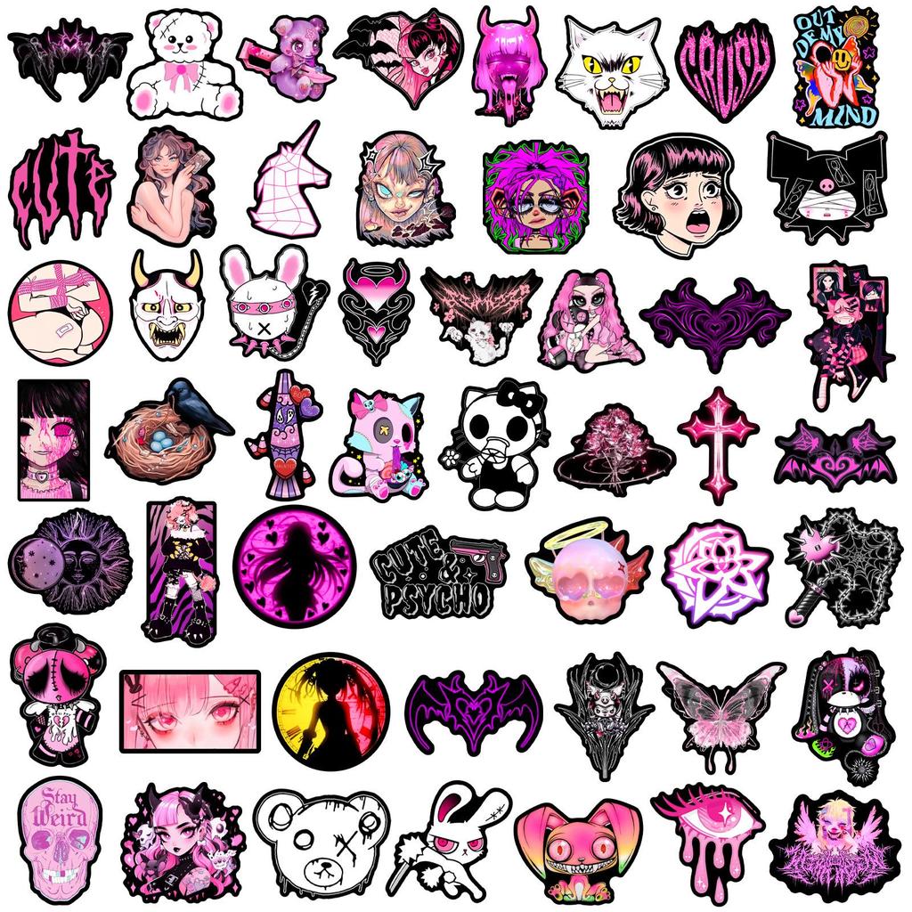 50 Trendy Dark Style Graffiti Stickers for Phone, Guitar, Tablet, Laptop - Waterproof Sheets for Girls