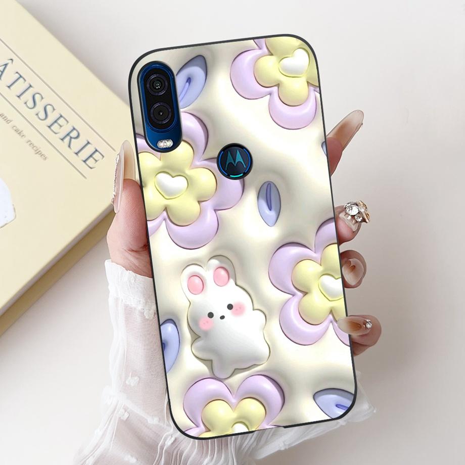 For Motorola One Vision One Macro Phone Case Motorola P50 Back Cover Soft Matte Silicone Slim Fundas Lovely Panda Rabbit Flower