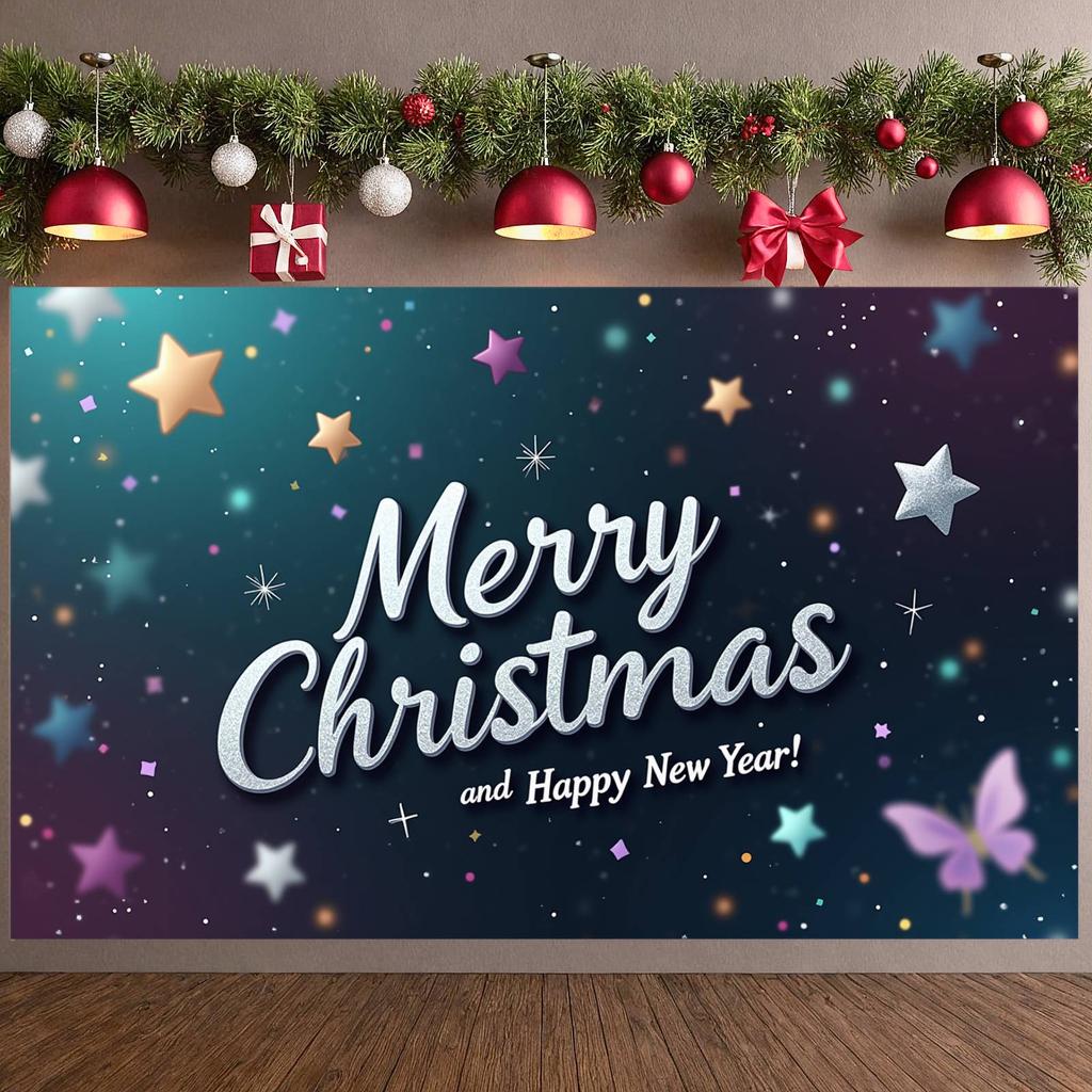 Merry Christmas Banner Starry Theme Celebration Banner Xmas Banner Decorative Pattern For Office Decor Family Reunion New Year