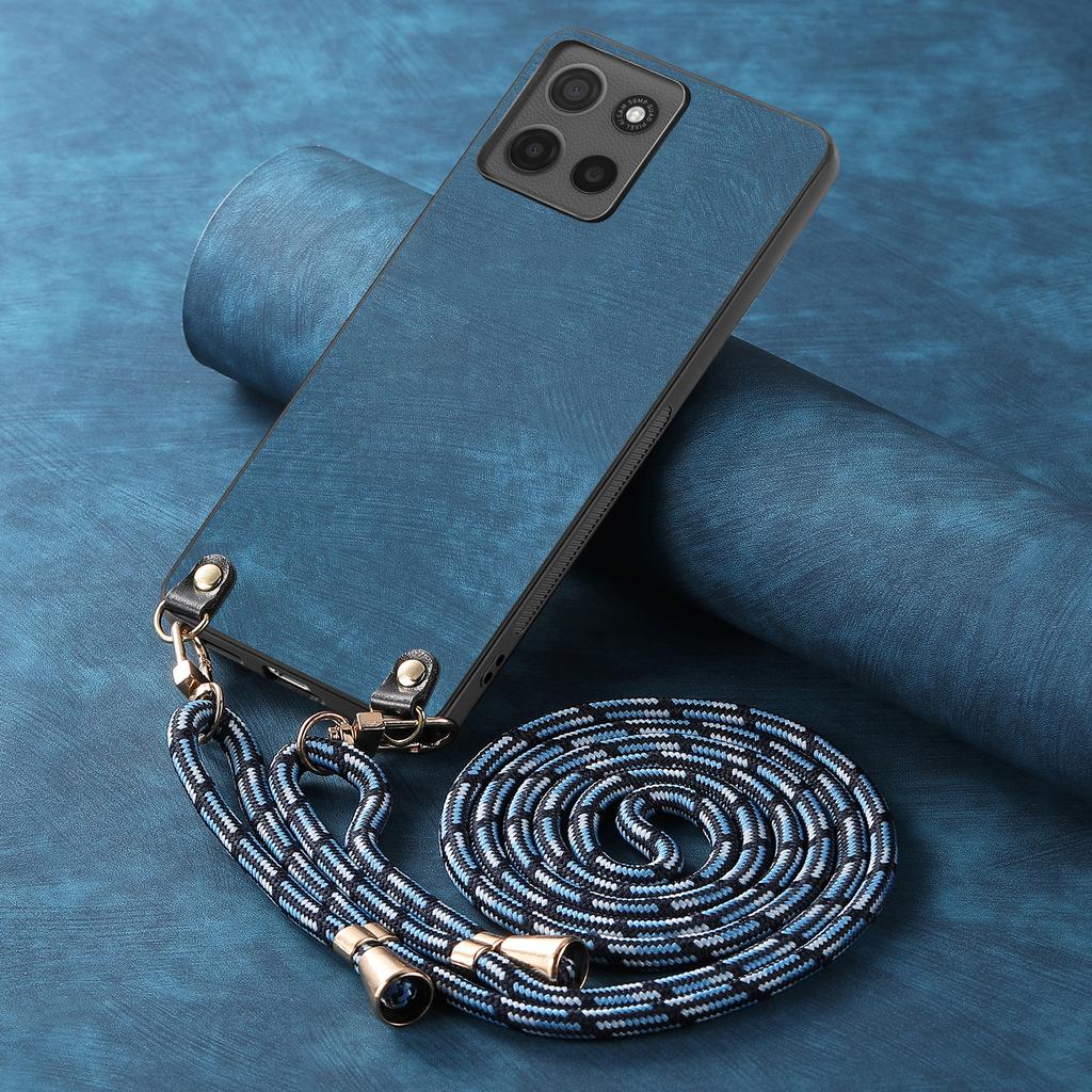 For Motorola Moto G15 4G Retro Leather Phone Back Cover with Adjustable Strap