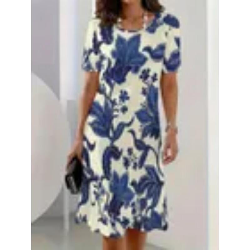 Summer Short Sleeved Dress 3D Floral Print Retro Dress Bohemian Dress Plus Size