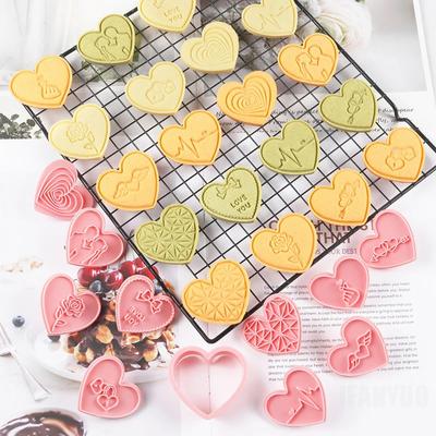 10 Style Love Shape Valentine's Day Biscuit Molds 3D Plastic Cookie Cutting Mold Party DIY Sugar Cakes Baking Tools Supplies
