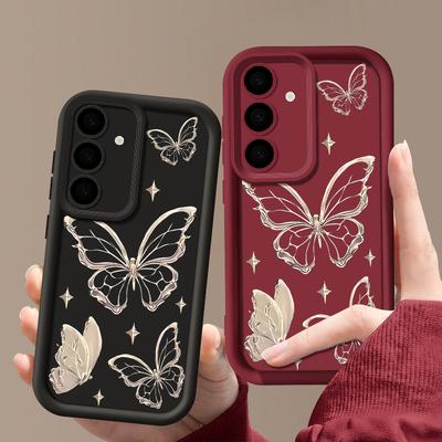 For Samsung S25 Ultra S24 FE S23 S22 A56 A36 A55 A16 A15 A35 Case Butterfly Print Soft Silicone Shockproof Lens Protection TPU Matte Phone Cover