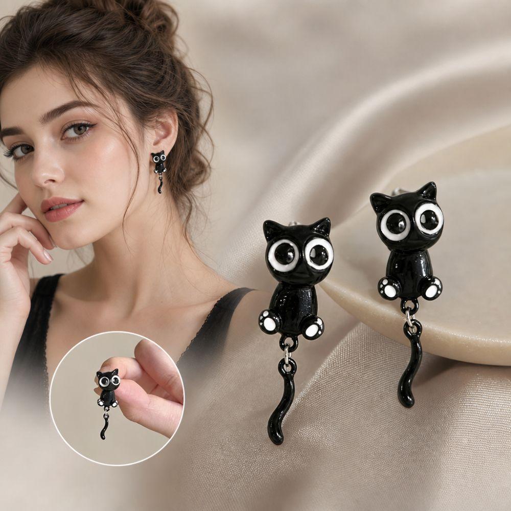 Sweet Black Cat Drop Earrings Alloy Light Luxury Earrings Black Kitten Earrings  For Girl Women