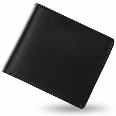 Wallet Mens 2-Fold Vegetable Tanned Two-Fold Genuine Leather (Black)