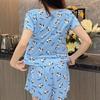 2025 Summer Women's Pajamas Set O-Neck Crop Tops & Shorts Thin Sleepwear 2 Pieces Sets Pajama for Girl Funny Cartoon Print Youth Homewear