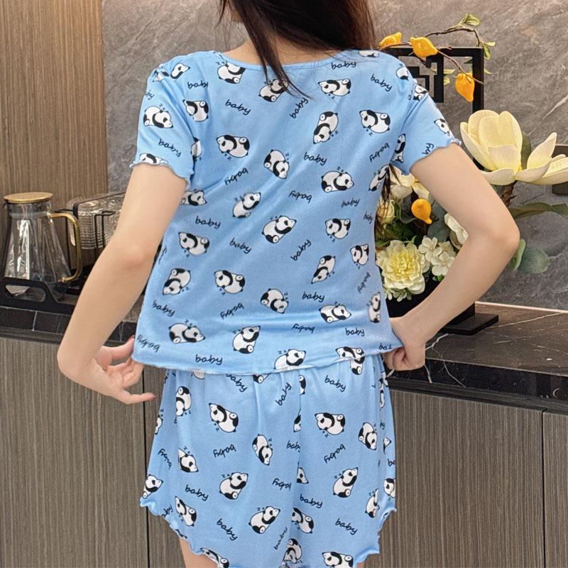 2025 Summer Women's Pajamas Set O-Neck Crop Tops & Shorts Thin Sleepwear 2 Pieces Sets Pajama for Girl Funny Cartoon Print Youth Homewear